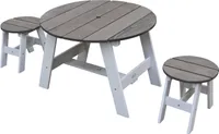 AXI Picknicktisch Set für Kinder aus Holz | Runder Kindertisch für den Garten mit 2 Hockern in Grau & Weiß | Picknick Tisch Rund