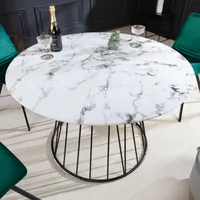 riess-ambiente Runder Esstisch PARIS Ø120cm weiß Marmor-Design Glas schwarzes Metallgestell Esszimmertisch Tisch
