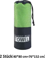 2 Stück Sporthandtuch Strand Badetuch Set Mit Netztasche, Fitness Handtuch Sporthandtücher, Größe: 40x80+76x152 cm, Grün