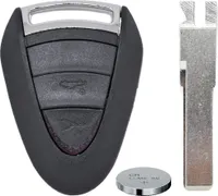 Auto Schlüssel Funk Fernbedienung 1x Gehäuse 2 Tasten + 1x Rohling HAA + 1x CR2032 Batterie kompatibel mit Porsche