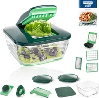 Genius Nicer Dicer Chef (18 Teile) inkl. Glasschüssel - Set Obst & Gemüseschneider und Rezeptheft in smaragdgrün; A80978
