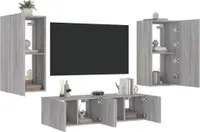 vidaXL 4-tlg. Wohnwand mit LED-Beleuchtung Grau Sonoma Holzwerkstoff