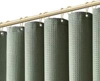 MODFU Waffel Duschvorhang mit 12 Stück Metall Duschvorhangringe Stoff Textil Badewannenvorhang Anti Schimmel Bad Vorhang Set Wasserdicht Badewanne Vorhang Schwerer Shower Curtain Badezimmer - 180 x 180cm Grün