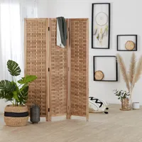 Homestyle4u 2020, Paravent Raumteiler Holz Natur Braun 3 teilig Rattan Trennwand Sichtschutz