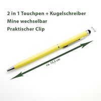 2x Touchpen Stylus Eingabestift Kugelschreiber Smartphone Tablet Gelb
