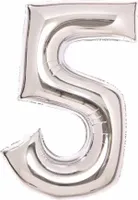 Balon foliowy cyfra 5 srebrna 52x66cm