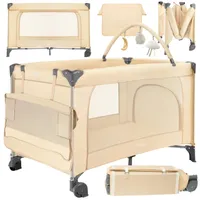 MoMi BELOVE PLUS – Kinderreisebett mit Wickelauflage, Matratze & Transporttasche | Klappbar & mobil – Beige
