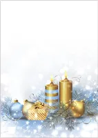 Motiv Briefpapier (Weihnachten-5051, DIN A4, 100 Blatt). Einseitig bedrucktes Briefpapier,  beschreibbar, für alle Drucker/Kopierer geeignet, Motivpapier mit goldenen Kerzen Tannengesteck und Weihnachtskugeln Schneekristalle