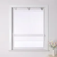 Joyswahl Raffrollo ohne Bohren mit Hakenaufhängung Voile Küche Gardine Raffgardinen Ösenrollo Unifarbige Transparent Weiß BxH 100x130cm
