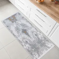 Kurzflor Teppich  Läufer - Boho Kelim Teppich, Wohnzimmerteppich, Schlafzimmer und Küchenteppich, Flur Teppich, 50 x 80 cm, Abstract-Grau-Gold