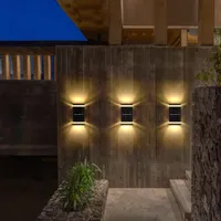 2x LED Solarlampen Solarwandleuchte Gartenleuchten nach oben und unten leuchtende Beleuchtung für Treppen,Zaun,Garten (Warmlicht)
