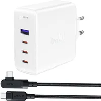 Acefast Rychlonabíječka GaN 3xUSB-C/1xUSB-A 100W bílá + úhlový kabel USB-C - USB-C 100W 2m bílá