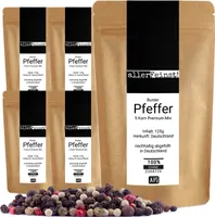 Bunter Pfeffer ganz - Premium 5 Pfefferkorn Mix für Pfeffermühle - 5 x 125g