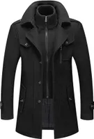 ASKSA Herren Wintermantel Mittellang Wollmantel Abnehmbare Doppelkragen Winterjacke, Schwarzu, 3XL