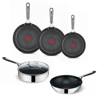 Tefal Jamie Oliver Kitchen Essentials Pfannenset - Bratpfannen Ø20/24/28 cm + Wokpfanne Ø28 cm + Schmorpfanne Ø25 cm - Edelstahl - Induktion