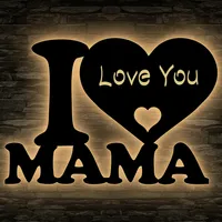 LED I Love Mama Geschenke zum Mutter Tag Geburtstag Gravur aus MDF Holz - Muttertag - Mutti Geburtstaggeschenk Mutter in Buche #80