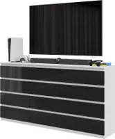 FURNICA - GABRIEL - Komoda s 12 zásuvkami (8+4) - biela matná / čierna lesklá H92cm B180cm D33cm