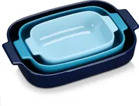 Naczynie do zapiekanek, porcelanowe naczynie do piekarnika LOVECASA, 3-częściowe prostokątne naczynie do zapiekania, naczynie do quiche, naczynia do zapiekania, patelnie do lasagne z uchwytami