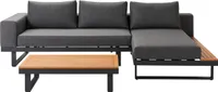 Dehner Garten-Lounge Riva, 3-teilig, 4-Sitzer, inkl. Tisch und Polster, Aluminium / FSC®-es Akazienholz / Olefin / Textilene, schwarz / grau / braun
