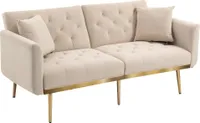 Abrihome 3-Sitzer Sofa Schlafsofa aus Samt mit Verstellbare Rückenlehne, Couch Gästebett, Beige
