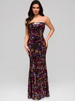 Ombre Elegantes Paillettenkleid mit Blumenmuster XS