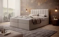 MyBed Allen Boxspringbett Polsterbett mit Kopfteil Bettkasten 200x200 Bonnell-Matratze H3 Topper Beige