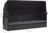 vidaXL Sofa rozkładana z dachem z polirattanu, czarna