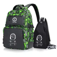 Mofut Schulrucksäcke, 2 Stück Rucksack Anime Leuchtender Jungen Rucksack mit Umhängetasche, Mädchen Kinder Reflektierender Schultasche