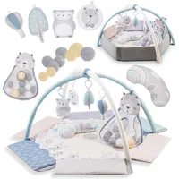 MoMi PASTEL Lernmatte Baby Matte - 5 Spielzeuge mit 30 sensorischen Bällen, 2 Spielzeugstangen, Sensorische Aktivitätsmatte