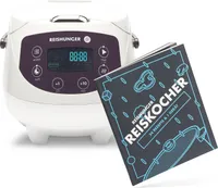 REISHUNGER Digitaler Reiskocher klein, weiß inkl. Reishunger Reiskocher Kochbuch - 0,6 L bis 3 Personen - Warmhaltefunktion, Timer & Premium Topf
