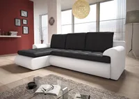 Ecksofa Santi II mit schmutzabweisender Stoff - Polsterecke L-Form, Schlafsofa mit Bettkasten, Sofa mit Schlaffunktion, Couch (Weiß + Dunkelgrau (Madryt 120 + Trinity 15), Ecksofa Links)