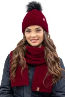 Vivisence damen bommelmütze und schal set warm kopfbedeckung und halsbedeckung an winter und herbst warm dick, wintermütze mit bommel, winterset für frauen, hergestellt in eu, weinrot, einheitsgröße