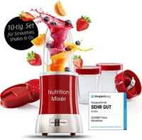 GOURMETmaxx Nutrition Mixer Deluxe Set 10-teilig für Smoothies & Co. für extra vitaminreiche Smoothies Obst & Gemüse Inklusive 3 Bechern To-Go Deckel