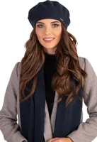 Vivisence damen baskenmütze eleganter wintermütze und schal set warm kopfbedeckung und halsbedeckung an winter und herbst warm dick, winterset für frauen, hergestellt in der eu, dunkelblau, einheitsgr