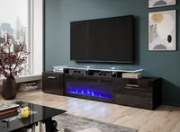 TV - Lowboard Fernsehtisch TV Schrank ROVA mit Kamin schwarz 190 x 48 x 37cm