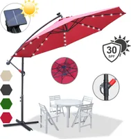 TolleTour Sonnenschirm mit LED Beleuchtung Ampelschirm 300 cm Garten Schirm Pavillon - Rot