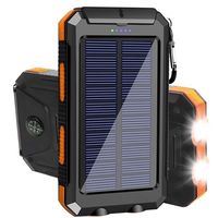Powerbanks , Solar Powerbank 30000 mAh Solarladegerät - mit Solarpanel und Taschenlampenfunktion, Karabiner und eingebauter Kompass Handy-Solarladegeräte Schwarz und Orange
