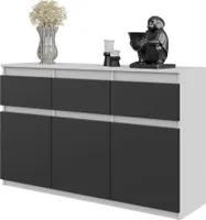 FURNICA - NOAH - Komoda / příborník se 3 zásuvkami a 3 dvířky - bílá matná / antracitově šedá V75cm Š120cm H35cm