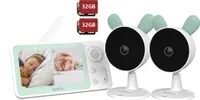 Babyphone mit 2 Kameras, Bewegungs/Geräuscherkennung, 1080P baby monitor mit 4,3", WLAN, App, Geteilter Bildschirm, 4-Zoom, Alarm, 2x 32G