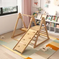 Merax 3-in-1 Klettergerüst aus Holz – Multifunktionale Rutsche, Kletterleiter und Schaukel, EN71-, Indoor-Spielplatz Spielset