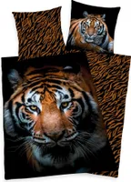 Dwustronny komplet pościeli z tygrysem 135 x 200 cm 80 x 80 cm 100% bawełna