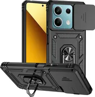 Pouzdro pro Xiaomi Redmi Note 13 5G dvouvrstvé pouzdro s posuvným krytem kamery a prstencovým stojánkem černé