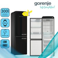 Gorenje ONRK619DBK-L Retro Kühl-/Gefrierkombination - NoFrost - Invertertechnologie -  300 Liter Gesamtvolumen - LED-Display - NoFrostPlus - CrispZone - Türalarm