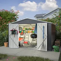 Metall Geräteschuppen Gerätehaus 300x252x191cm mit Fundament Satteldach XXXL Garten Schuppen Pultdach Schwarz