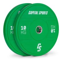 CAPITAL SPORTS Nipton 2021 Bumper Plate Gewichtsplatte , Hantelscheibem , 2 x 10 kg , Stahlinnenring , 50,4 mm Aufnahmeöffnung , Hartgummi , Grün