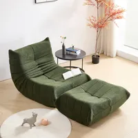 STILVORA Indoor-Sitzsack Schlafsofas Lazy Sofa mit Rückenlehne, faltbarer Einzelsofa mit Hochelastischer Schwammrahmen, Teddysamt, mit Fußstütze, Grün