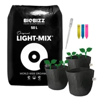 Pflanzenset für 3 Pflanzen inkl. BioBizz Light Mix 50L, Stofftöpfe, Pipette und Pflanzenschilder