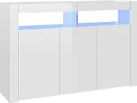 vidaXL Príborník s LED svetlami vysoký lesk biely 115,5x30x75 cm