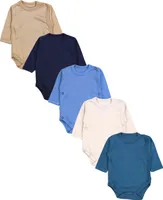 TupTam Baby Unisex Langarm Wickelbody im 5er Set , Farbe: Beige Hellbeige Petrolgrün Jeansblau Dunkelblau, Größe: 56