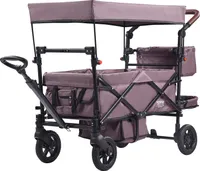 VEVOR Buggy für 2 Kinder, zusammenklappbarer Push-Pull-Kinderwagen mit verstellbarem Griff, umlaufendem Gurt, abnehmbarem Verdeck, 4 Rädern mit Bremsen, multifunktionaler Tandem-Kinderwagen